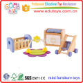 Juego de juego de muebles de comedor de muñeca de tamaño pequeño, juego de juego de niños Juego de juego de muebles de madera de 22 piezas